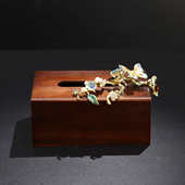 珐琅彩实木纸巾盒家用客厅茶几纸抽盒中式 创意餐桌木质抽纸盒摆件