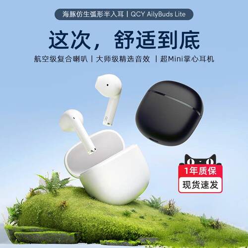 QCY AilyBuds Lite蓝牙耳机真无线 线半入耳运动跑步通话降噪低延