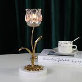 欧式 饰品 轻奢蜡烛台摆件水晶玻璃铜大理石覆古奢华家用浪漫餐桌装