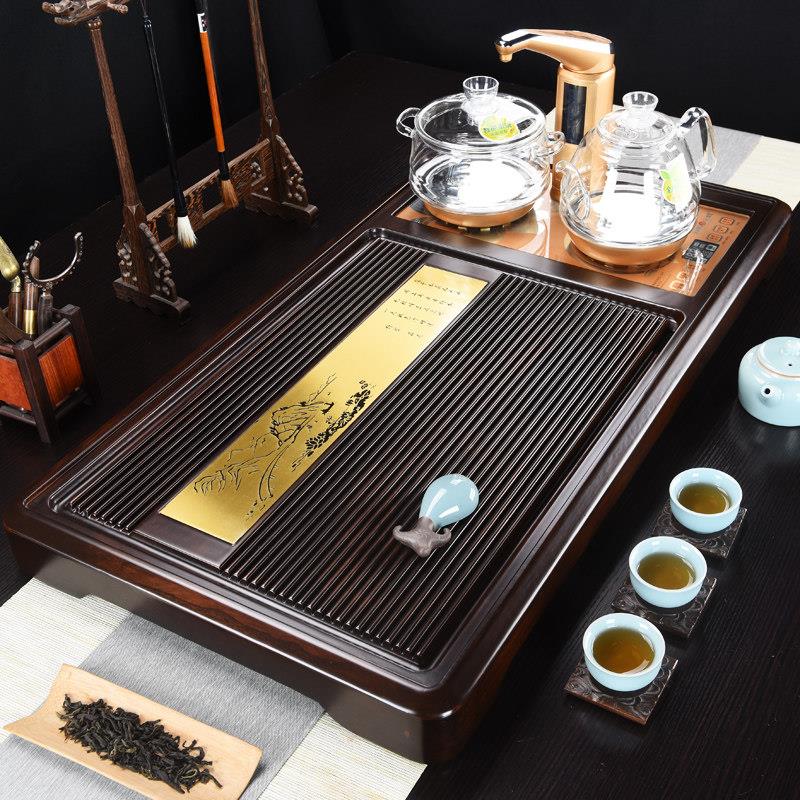 高档电木茶盘整套装全自动一体带磁炉家用乌檀实木办公室泡茶具台