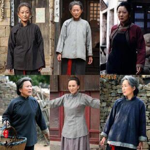 纯棉覆古盘扣斜偏大襟褂中老太太奶奶婆婆外套朝阳沟戏曲演出服装