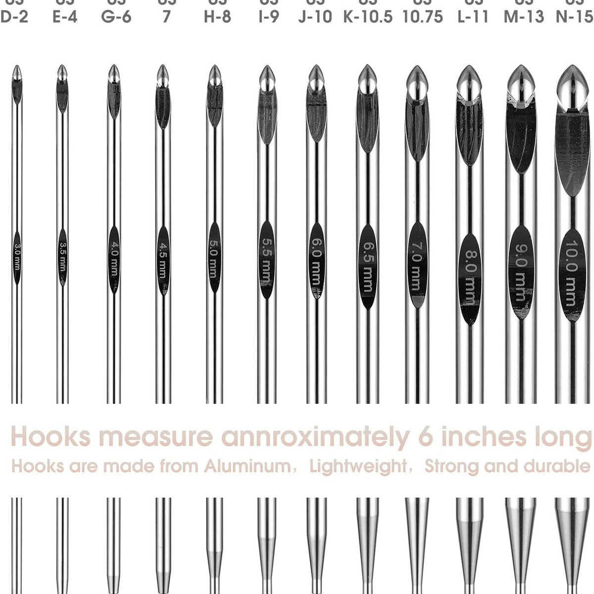 编织工具银色可拆卸钩针地毯钩针突尼斯钩针一套12支PU,居家布艺,线盒,淘宝优惠券,粉丝福利购,淘宝优惠卷
