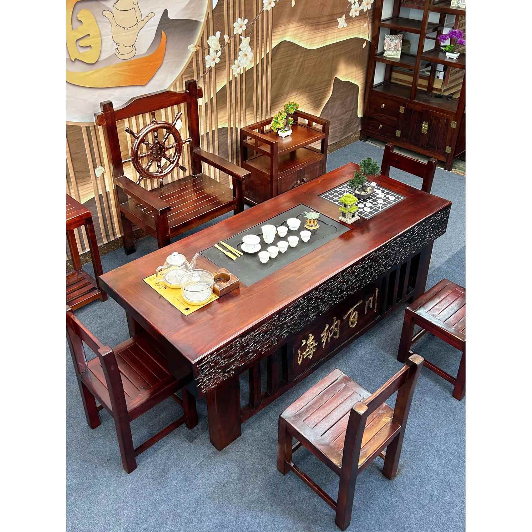 老船木茶几、椅子组合实木办公茶几、茶具、茶具、茶几一体功夫茶