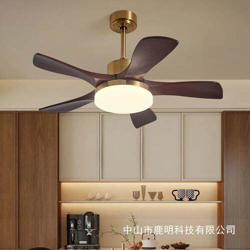 法式中古风木纹色客厅温馨卧室灯餐厅风扇灯全光谱静音护眼吊扇灯