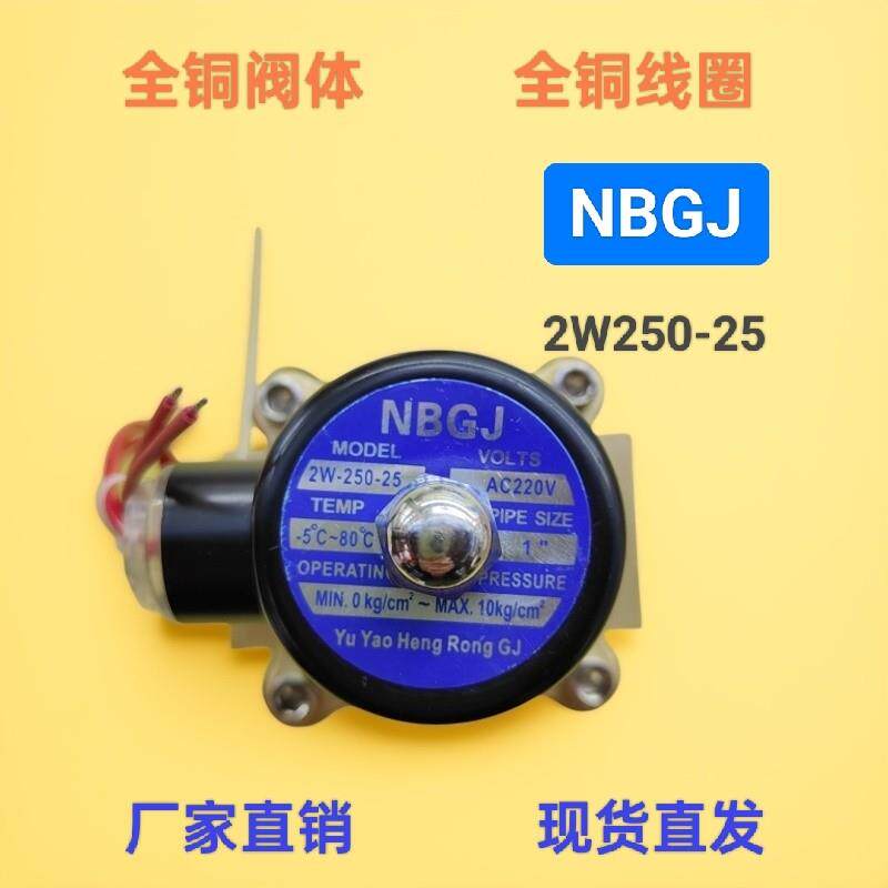 NBGJ余姚恒荣全铜气动DN25电磁阀水阀220V DC24V常闭1寸 2W250-25