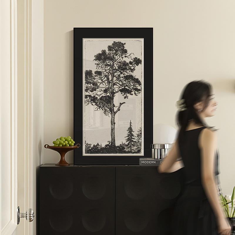 林间 黑白素描装饰画法式复古中古风客厅壁画玄关走廊书房挂画