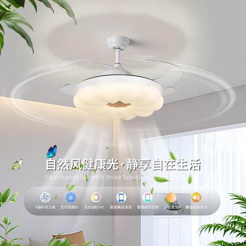 隐形吊扇灯大风力吊扇灯现代简约卧室客厅饭厅电风扇吊灯家用变频