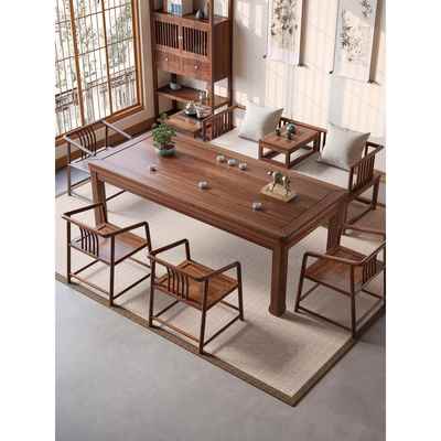 新中式胡桃木实木罗汉床茶桌椅组合阳台客厅家用茶几办公室泡茶台