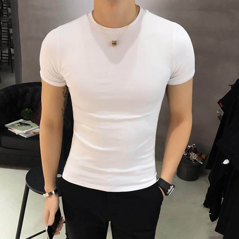 香港潮牌短袖t恤男2025夏季修身纯棉弹力半袖打底衫韩版纯色T恤