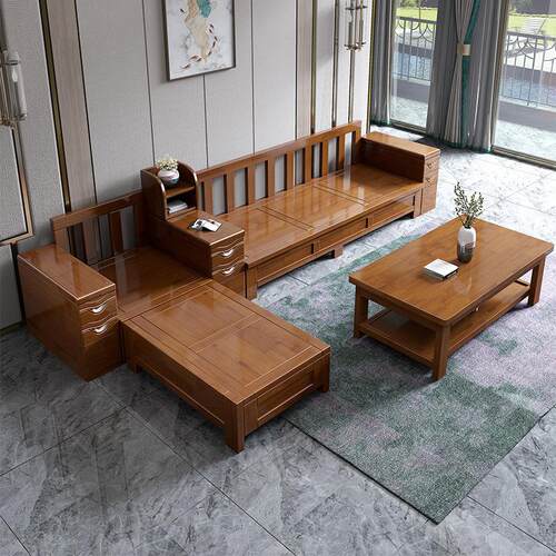 实木沙发组合冬夏两用小户沙型新中式现发代客厅高箱储木物质LYSJ