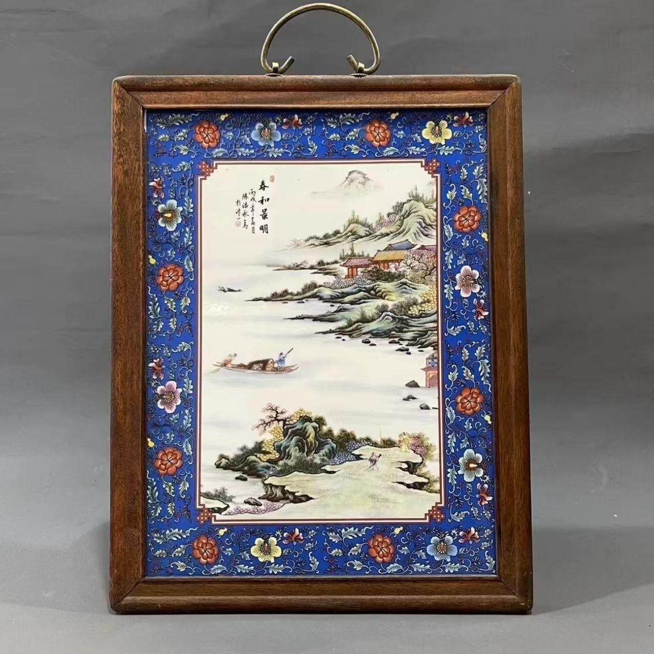 景德镇瓷板画珐琅彩山水山水画写意画纯手绘名家风格工笔花鸟国画