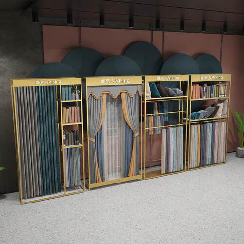 成品窗帘布艺吊卡展示架落地式家纺布料样品货架展厅大样架可移动
