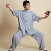 麻袖 新品 男式 晨练棉春服夏太中极服中式 短袖 高档棉麻太极服女式