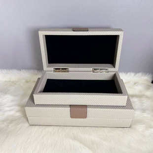 卧室手工首饰装饰海收纳盒床头柜摆设样板房摆件阁现代皮质简约盒