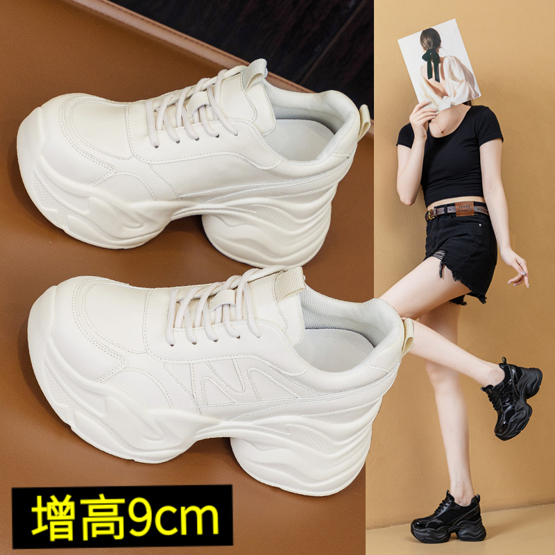皮面厚底老爹鞋女轻便软底显脚小2025新款春款女鞋内增高运动鞋子