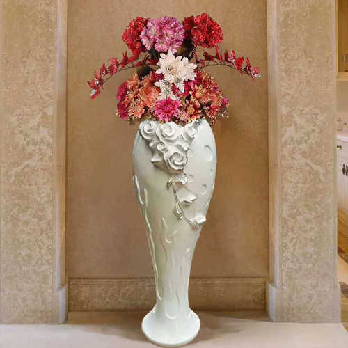 批发白色新款大号客厅欧式落地树脂氧化镁陶瓷绢花花插工艺大花瓶