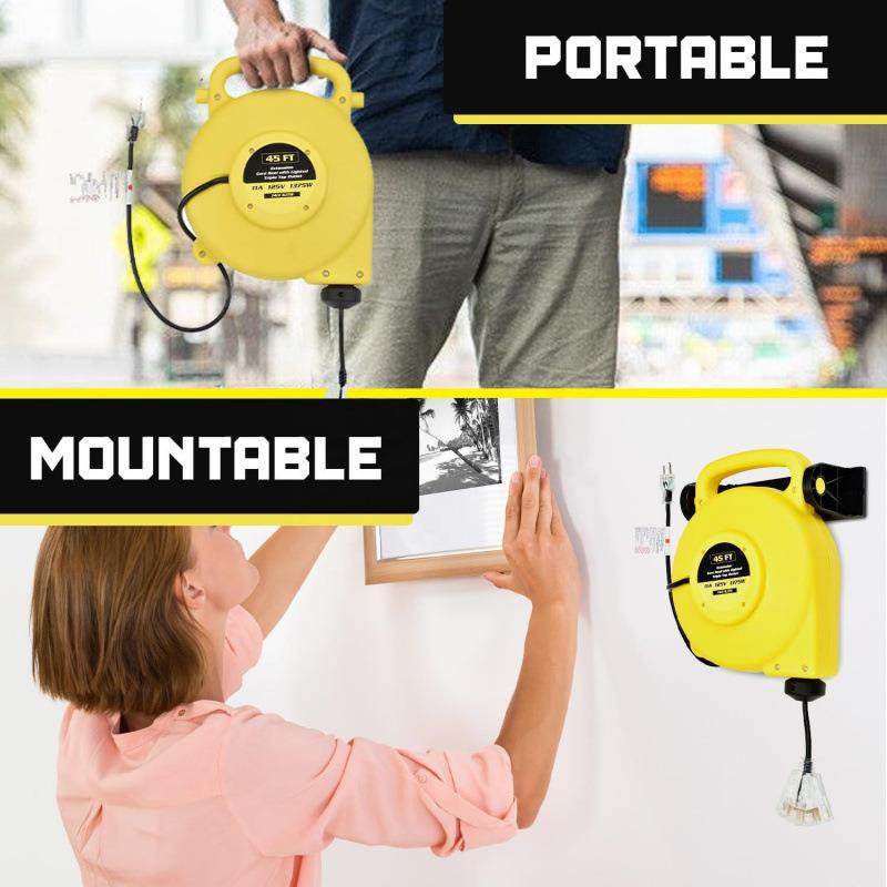 45英尺14三插座电线盘，带指示灯天花板/壁挂式可伸缩延长线盘,电子/电工,卷线盘,淘宝优惠券,粉丝福利购,淘宝优惠卷