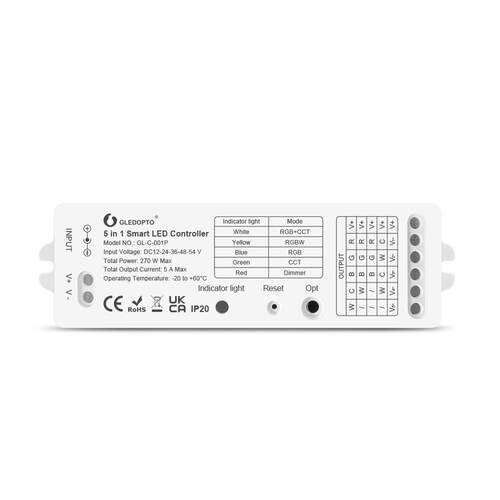 GLEDOPTO五合一灯条控制器RGB RGBW CCT 2.4G灯带调光器ZIGBEE3.0
