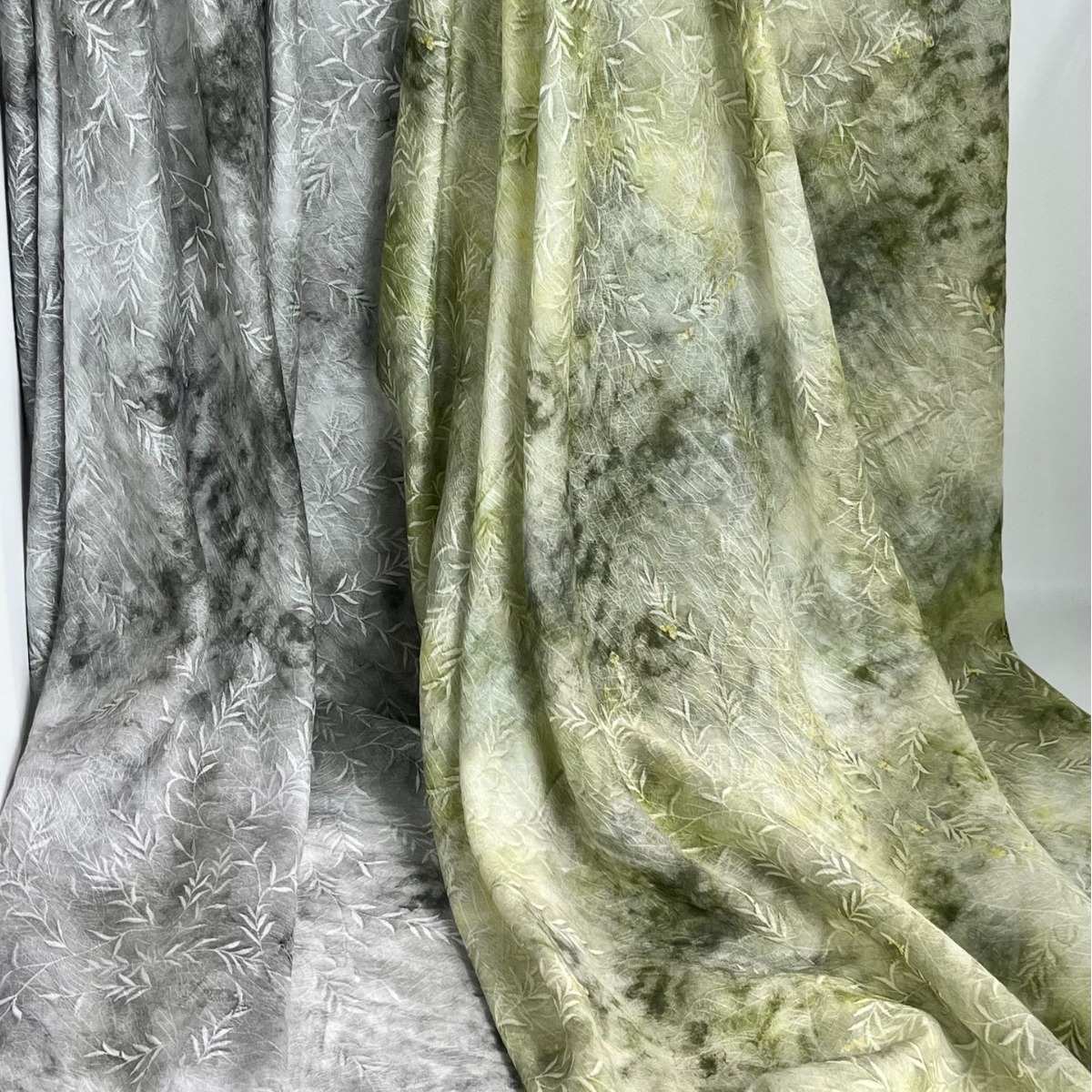 -新树叶提花m吸湿面料-透气--印花面料397a-款中式薄植物纤维春夏