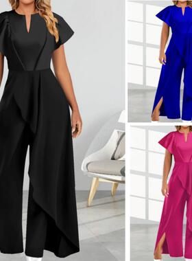 Women's collar wide leg pants jumpsuit formal dress