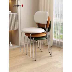 艾森朗特奶油风格餐椅家庭简单现代小公寓叠皮椅靠背凳软袋餐桌和