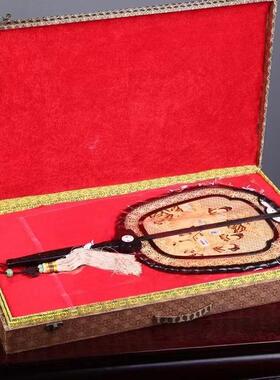 宫扇古典风红木扇TYV子摆件风玄关装饰黑檀式屏木檀香木中团扇国