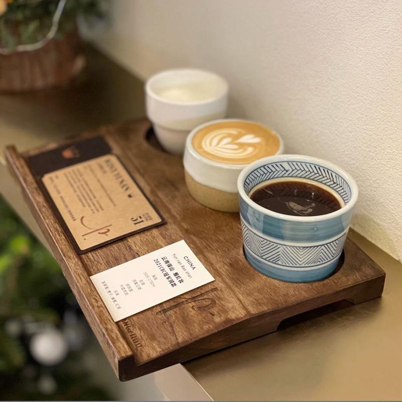 实木咖啡杯托盘一豆三喝杯盘创意三孔咖啡木托盘一茶三喝杯盘茶托图片