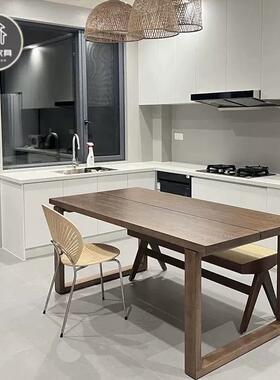 莫现代简约全实木比mbe-0254恩桌餐桌饭客原木厅大书桌中古风长桌