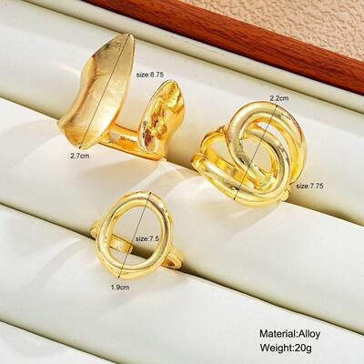 3-piece ring set欧美跨境新款金色光面不规则镂空合金戒指3件套