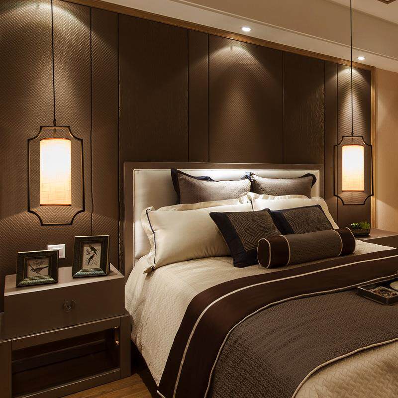 新中式餐厅灯吊灯单头 简约卧室床头灯仿古铁艺吧台布艺创意灯具