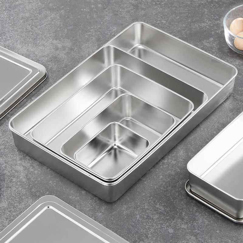 不锈钢方托盘提拉米苏盒子纯平底长方形盘子蒸糕窄边带盖子烘焙烤,餐饮具,盘,淘宝优惠券,粉丝福利购,淘宝优惠卷