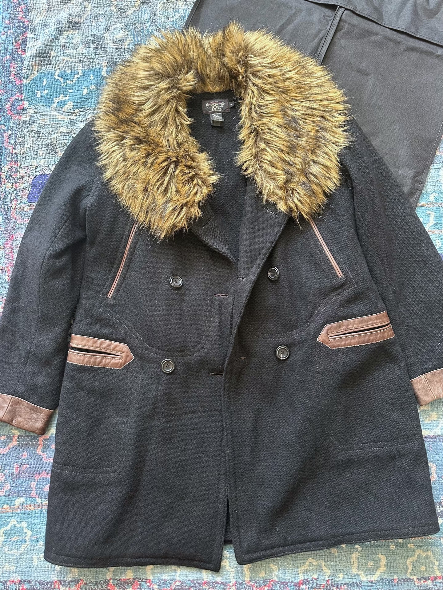RRL Western Black Fur Collar Coat