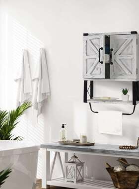 复门古壁式木质挂浴室柜PEH实木双开美式乡村毛巾架储物柜式实美