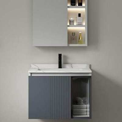 阳台家装免漆实木浴室柜 北欧灰色收纳柜批发厂家