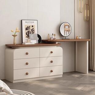 中古风梳妆台带抽屉法式梳妆台化妆桌实木收纳一体奶油简约斗柜