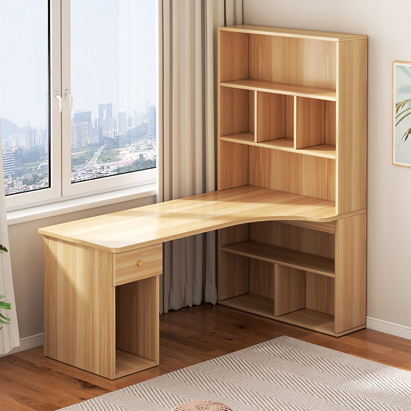 儿童转角书桌书架书柜一体家用台式电脑桌卧室学生学习桌简易写字