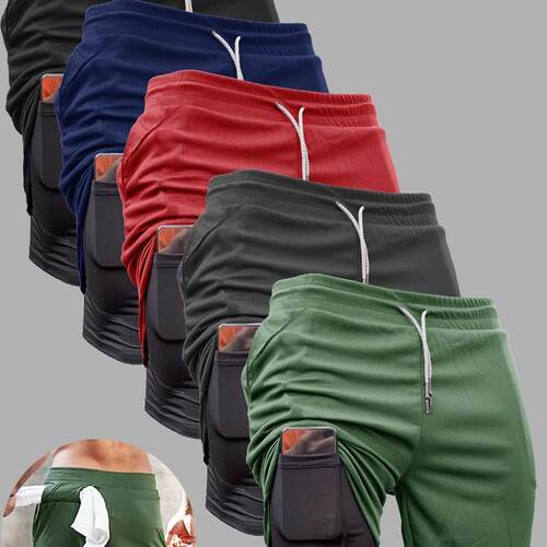 Men’s 5-Piece Summer Quick-Dry Double-Layer Stretch Bermuda