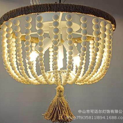 外贸出口法式做旧美式灯具木制复古木珠灯照明木制串珠吊灯复古灯
