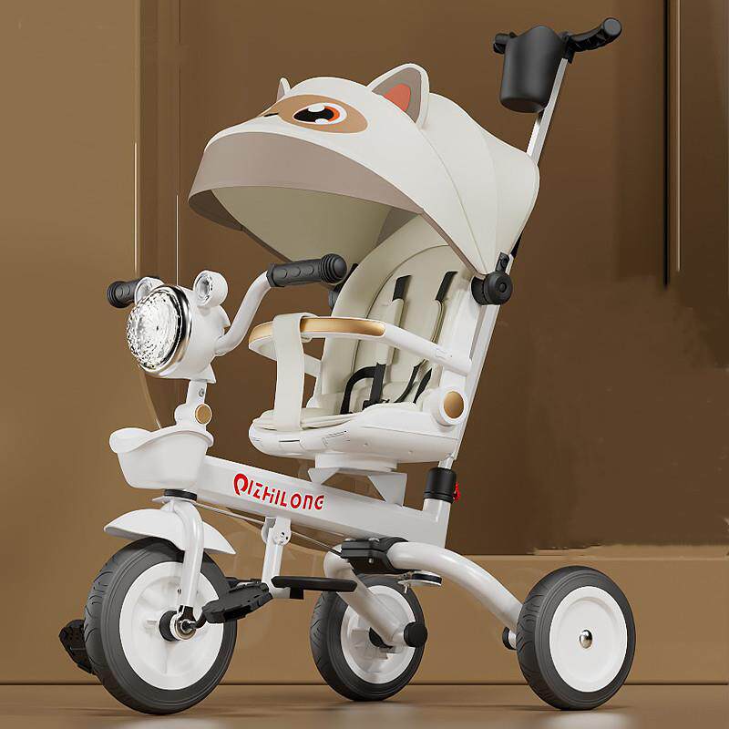 现货儿童三轮车多功能折叠婴幼儿可坐可躺音乐手推车自行车