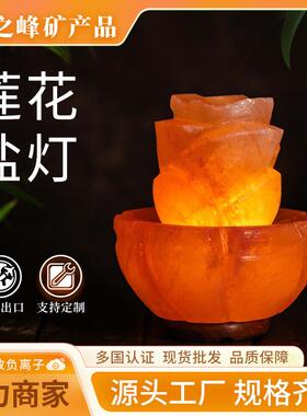 莲花盐灯喜马拉雅水晶矿物盐灯床头夜灯氛围灯光影造型小夜灯
