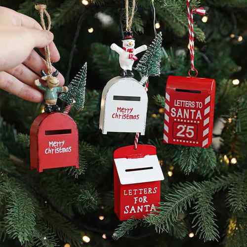 跨境铁艺彩绘邮箱挂件铁制复古圣诞树橱窗挂饰装饰配件现货