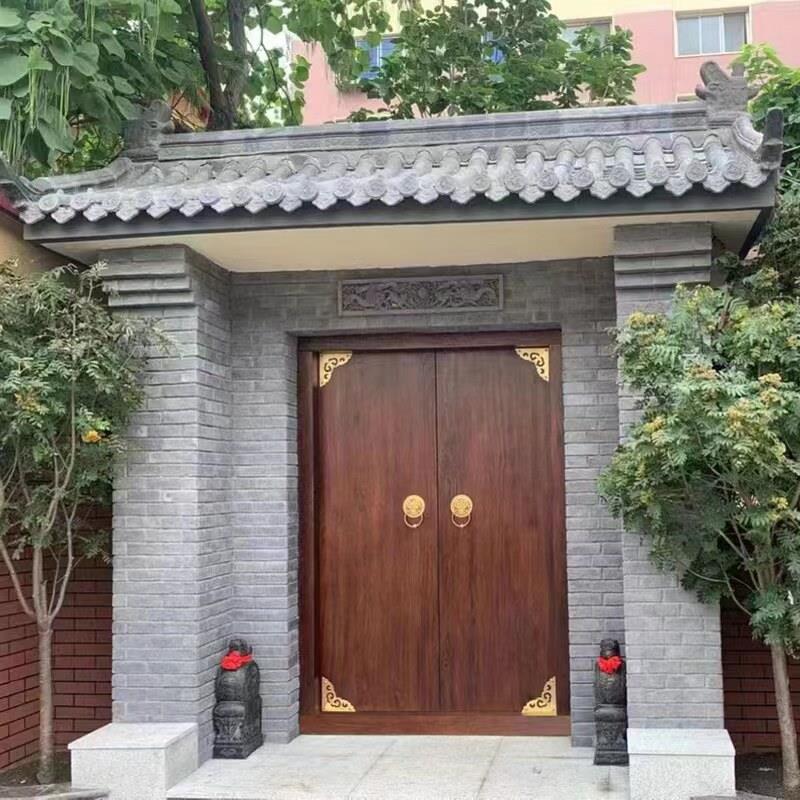 中式彷古实木庭院大门 老木匠双开榆木进户门 中山制中式别墅木门