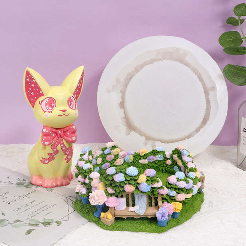 绣球花丛底座硅胶模具复古珍爱兔石膏娃娃底座家居收纳模具