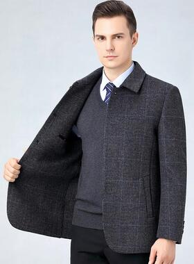 冬男士身双面呢子外套短时款尚商务羊毛秋夹克修大码羊162-F绒大