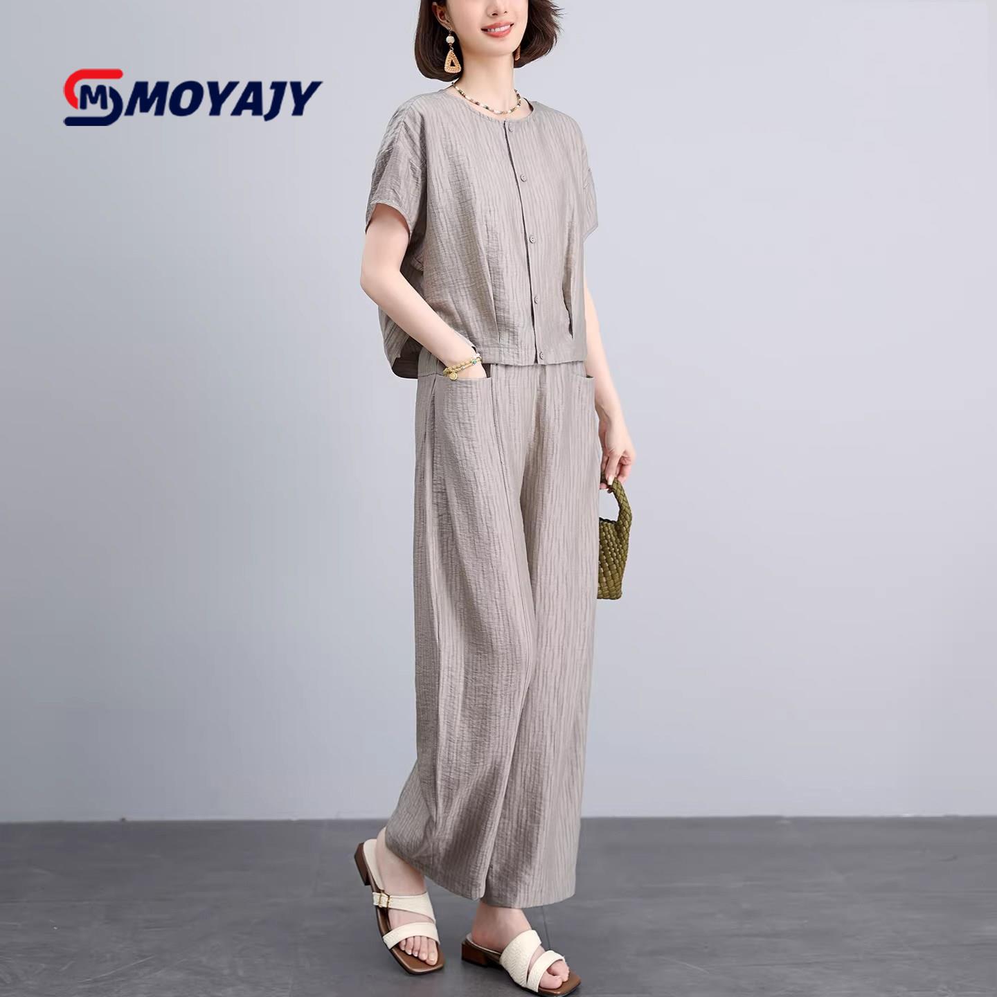 MOYAJY品牌2026年夏季时尚套装通勤穿搭超火减龄巨好看亚麻两件套