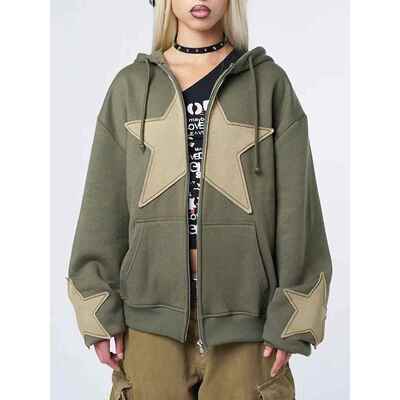 Y2K Vintage Star Print Hooded Hoodie for Women Casual Loose