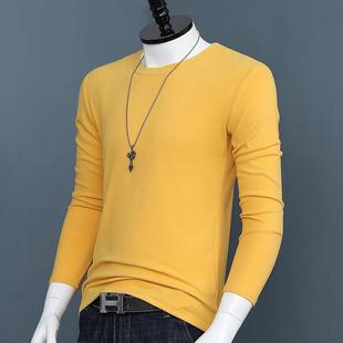 打底衫 加绒保暖修身 纯色简约保暖内衣服1221r 冬季 双面圆领t恤男士