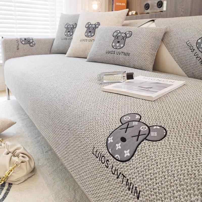 仿棉麻沙发垫四季通用防滑坐垫亚麻轻奢高级沙发套罩2024新款盖布