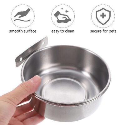 Pet Bowl Dog Food Utensils Stainless Steel Cage Hanging
