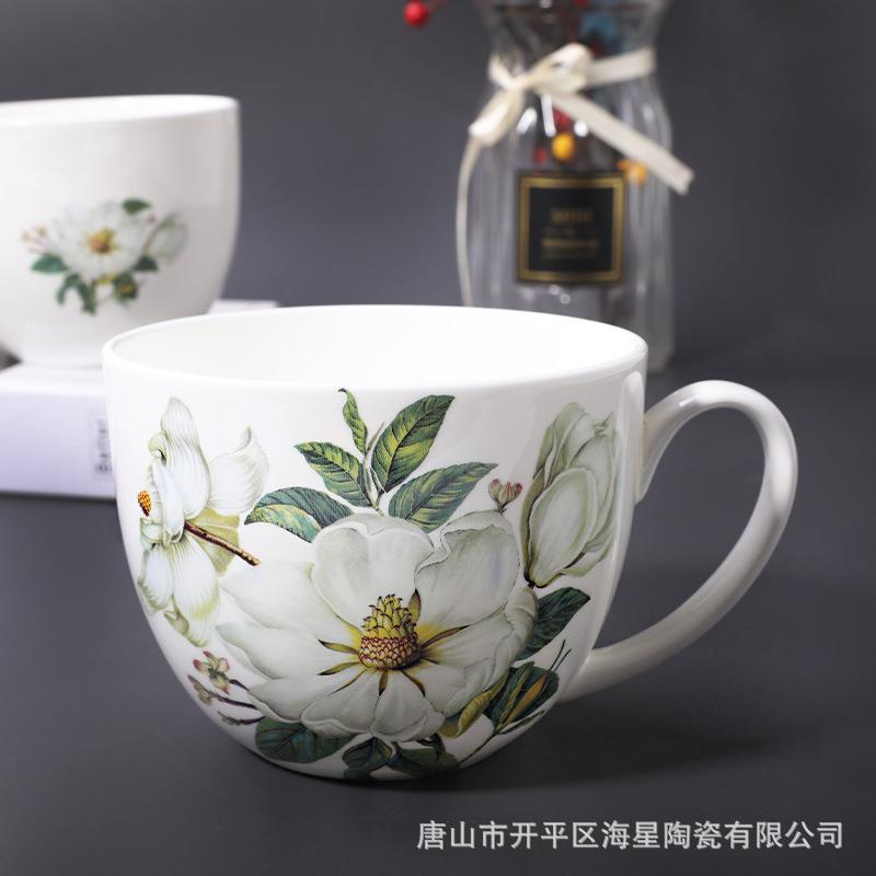唐山厂家货源骨质瓷早餐杯清新水杯大容量印制礼品家用陶瓷杯